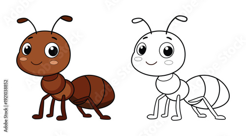 Cute Ant Cartoon Coloring Page For Kids. Animal Coloring Book Printable Vector Illustration. 
