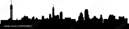 Cairo city skyline silhouette with the cairo tower and nile river buildings