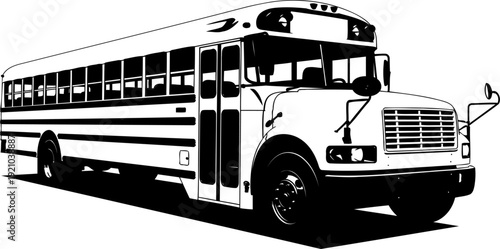 Classic american school bus silhouette in perspective view