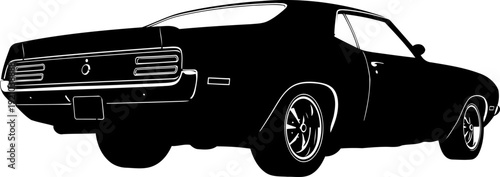 Classic american muscle car viewed from the rear