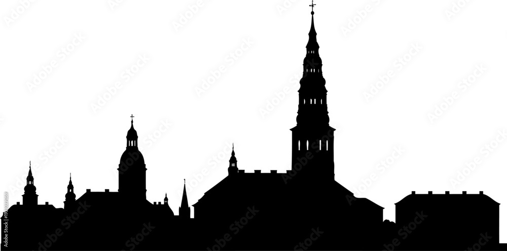 Fototapeta premium European skyline silhouette with a tall cathedral spire