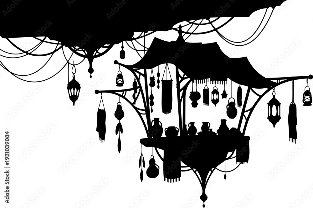 Obraz premium Fantasy hanging market stall with lanterns silhouette