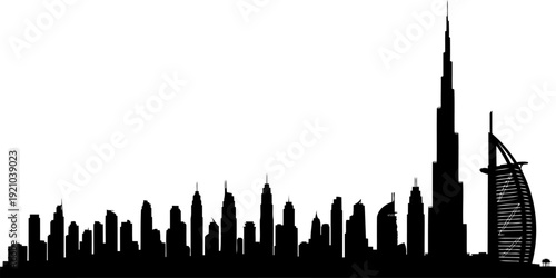 Dubai skyline silhouette with burj khalifa and burj al arab