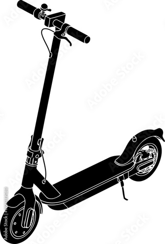 Electric kick scooter silhouette standing on a flat surface