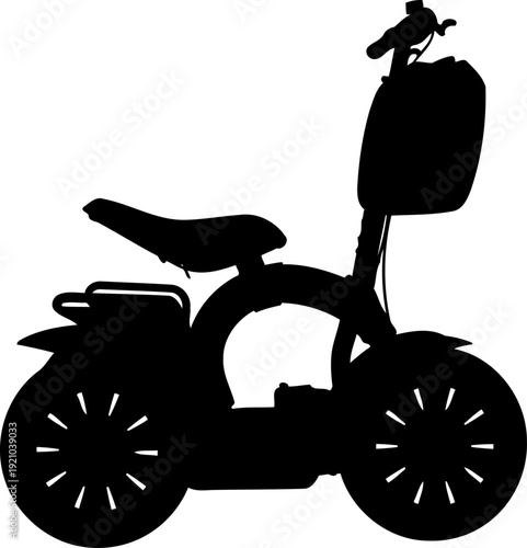 Electric moped scooter silhouette with front storage basket