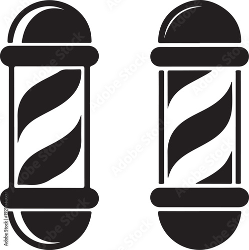 Barber poles graphic icon set. Two different sign isolated on white background. Barbershop symbols. Vector illustration