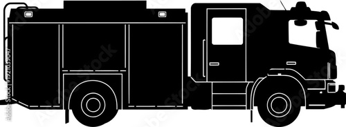 Emergency fire engine truck silhouette with equipment compartments