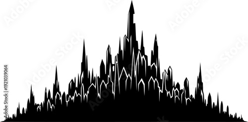 Fantasy crystalline city skyline silhouette with jagged spires