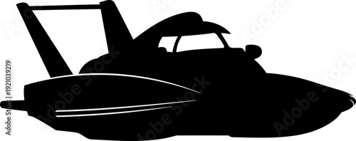 Futuristic flying car spaceship silhouette with aerodynamic wings