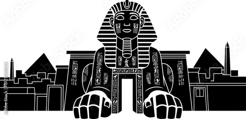 Great sphinx of giza silhouette with egyptian pyramids in background
