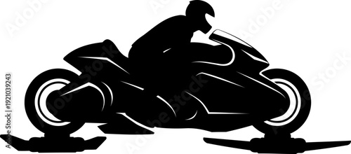 Futuristic hoverbike racing silhouette with rider in helmet