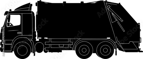 Heavy duty garbage truck silhouette used for municipal waste collection
