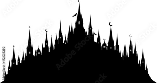 Gothic castle looming in a spooky fantasy landscape