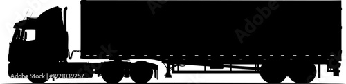 Heavy duty semi-truck silhouette transporting a long freight trailer