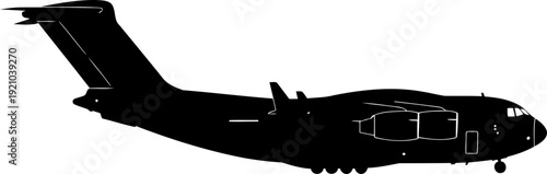 Heavy military transport aircraft silhouette in flight