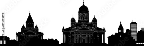 Helsinki cathedral skyline silhouette with historic city buildings