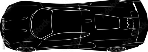 High performance sports car silhouette viewed from top down