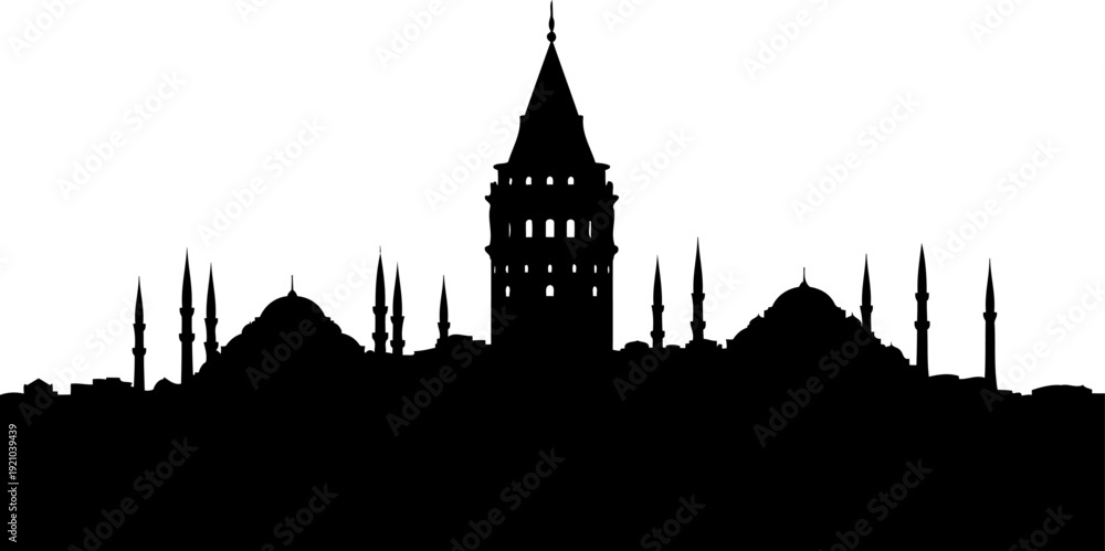 Obraz premium Istanbul city skyline silhouette featuring galata tower and mosques