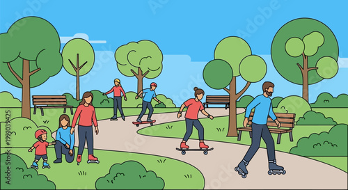 Family Members Enjoying Recreational Activities Together.