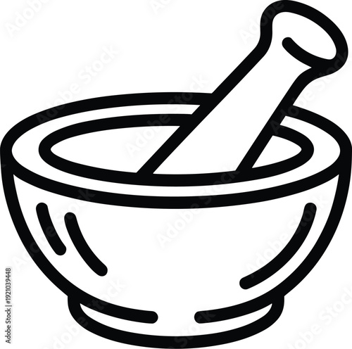  Mortar and pestle black and white vector on white background.