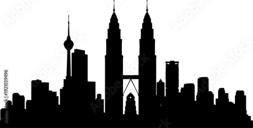Kuala lumpur skyline silhouette with the petronas twin towers