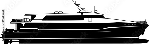 Luxury motor yacht silhouette side view for maritime travel