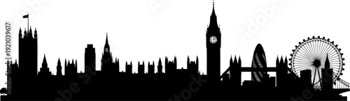 London city skyline silhouette with big ben and london eye
