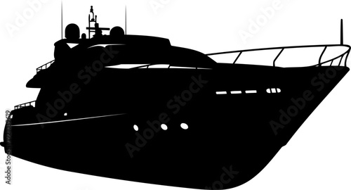 Luxury motor yacht silhouette cruising on open water