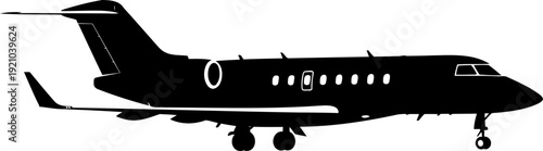Luxury private business jet silhouette parked on runway