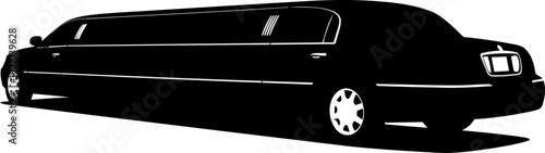 Luxury stretch limousine silhouette in a three-quarter rear view