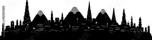 Middle eastern cityscape silhouette with domes and minarets
