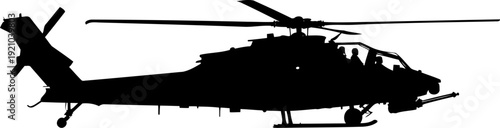 Military attack helicopter silhouette with armed weaponry profile
