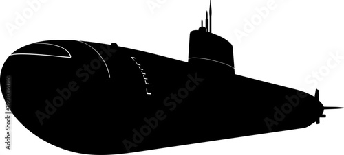 Military submarine silhouette submerged in profile for naval defense