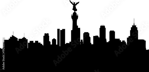 Mexico city skyline silhouette featuring the angel of independence monument