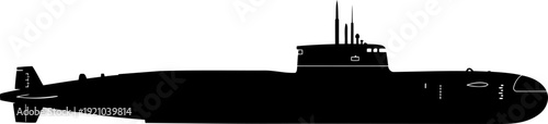 Military submarine vessel silhouette in side profile view