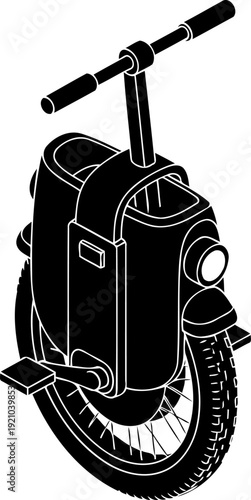Modern electric unicycle scooter silhouette in isometric perspective