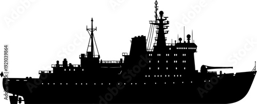 Modern naval destroyer silhouette sailing for maritime defense and security