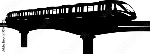 Modern monorail train silhouette on elevated track