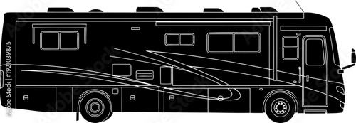 Modern motorhome recreational vehicle silhouette in side profile view