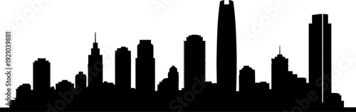Modern metropolitan skyline silhouette with diverse skyscraper heights