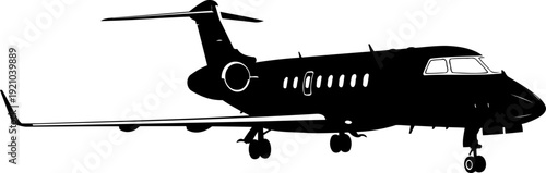 Modern private business jet aircraft side view silhouette