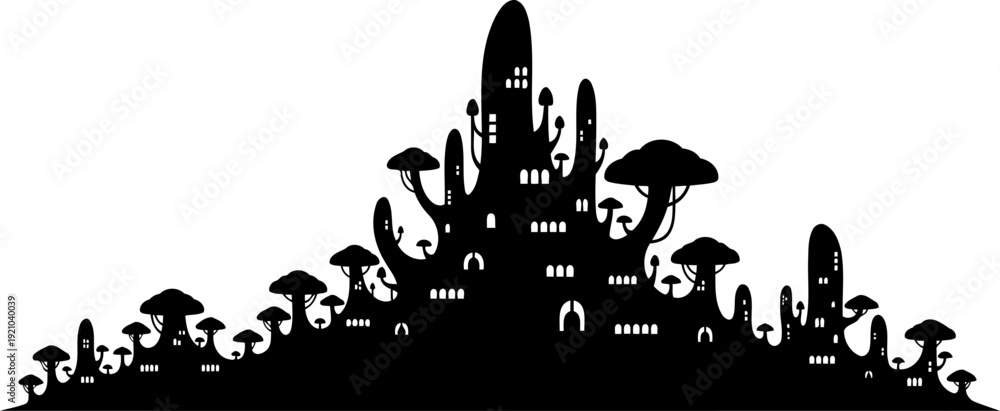 Fototapeta premium Mushroom city fantasy alien landscape silhouette