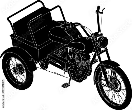 Motorized cargo tricycle silhouette used for local freight delivery