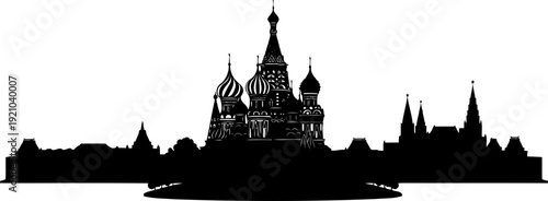 Moscow city silhouette featuring saint basil cathedral