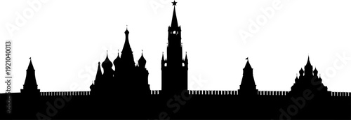 Moscow kremlin and saint basils cathedral skyline silhouette