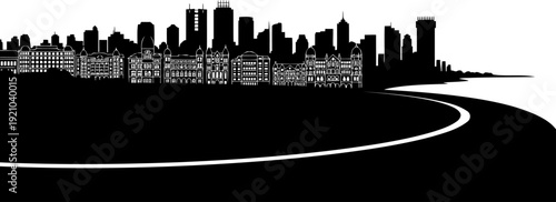 Mumbai coastal skyline silhouette featuring the marine drive promenade