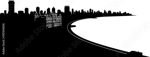 Mumbai city skyline silhouette along the marine drive coastal road