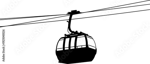 Mountain cable car gondola lift silhouette on wires