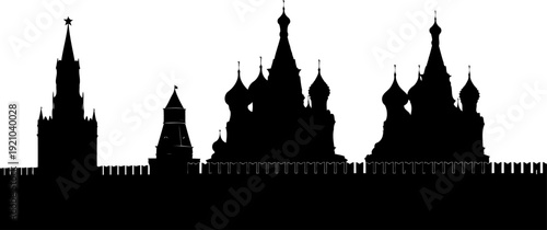 Moscow kremlin and saint basils cathedral silhouette standing in red square