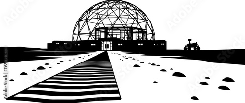 Moon base habitat silhouette for space colonization research
